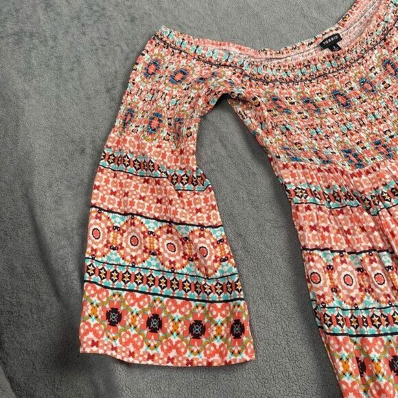 Torrid Size 2 Mini Dress With Smocking Bell Sleeves Tags Geometric,Casual.Beach - Picture 9 of 14